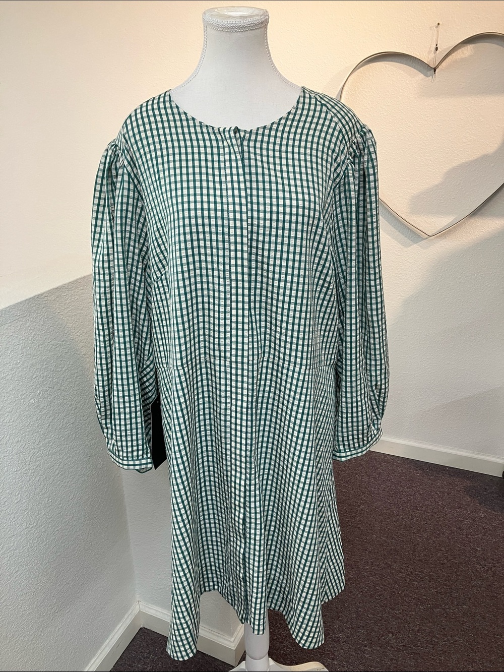 Pomander Place Green and White Gingham Button Down Dress Plus Size XXXL